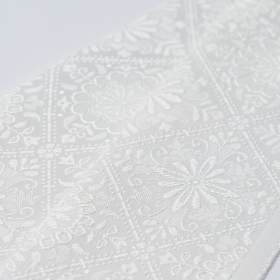 ワタマサ　三重織 正絹白半衿(華紋入菱格子)シルク100%日本製和装小物　丹後ちりめん織元より