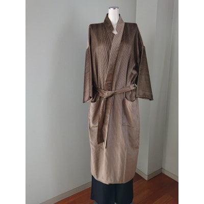 【丹後シルク】国産ガウン・羽織(ベージュ)フリーサイズ　部屋着、普段着ロングジャケット　男女兼用