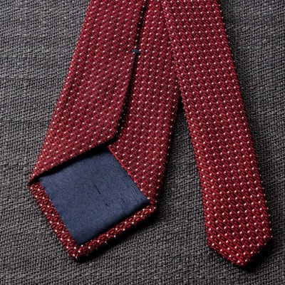 【手織りネクタイ】レッド ラインドットタイ kuskafabric 丹後の絹織物【高島屋選定品】