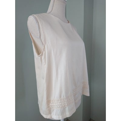 丹後シルク　ノースリーブブラウス白(生成)　シルクレース付　ウォッシャブル　