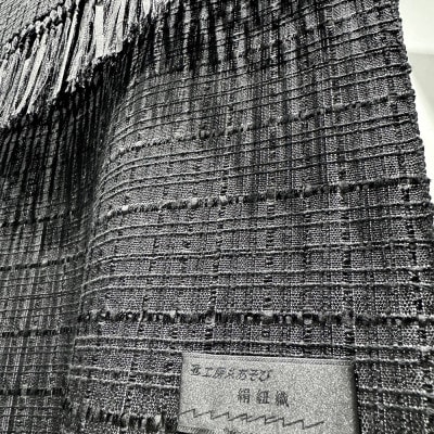 【リボン織×MIZEN】フリンジスカーフ 絹紐織　「黒」