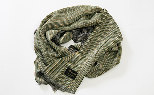 正絹縮緬マフラー(グリーン/濃いグレー)