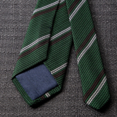 【手織りネクタイ】グリーン 2ラインタイ kuskafabric 京都・丹後のシルク織物