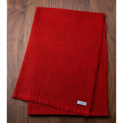 【手織りマフラー】レッド 手紡ぎシルク真綿 kuskafabric 丹後の絹織物【高島屋選定品】