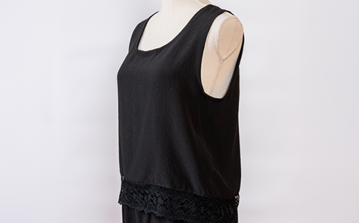 シルクキャミソール・ペチコート　ロング黒シルクレース付　シルク100%丹後ちりめん 【高島屋選定品】