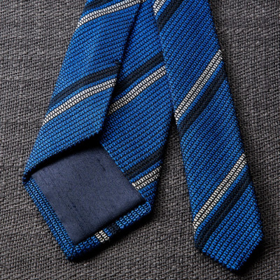 【手織りネクタイ】丹後ブルー 2ラインタイ kuskafabric 京都・丹後のシルク織物