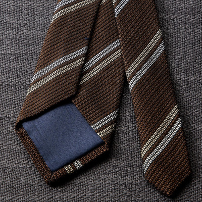 【手織りネクタイ】ブラウン 2ラインタイ kuskafabric 京都・丹後のシルク織物