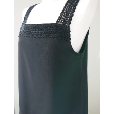 【丹後シルク】キャミソール・ペティコート黒(飾りシルクレース)Mサイズ