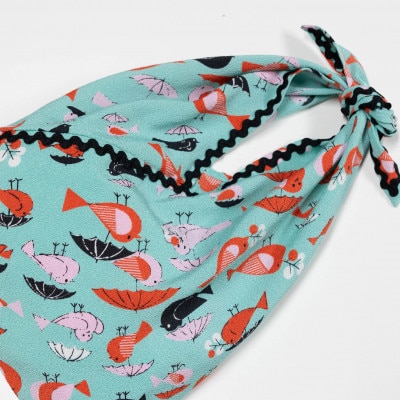 一色ちりめんあずま袋　コトリ(グリーン)