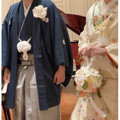 森の美しさを守る　与謝野ヒノキの木箱入り シルク100%つまみ細工ウエディングボールブーケ