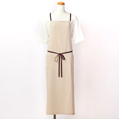 京都の伝統織物を使った丹後ちりめんエプロン(ベージュ×紫)　プレゼント・ギフトにも　京都与謝野町より