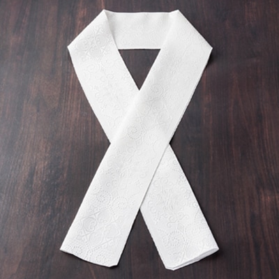 ワタマサ　三重織 正絹白半衿(華紋に唐草)シルク100%日本製和装小物　丹後ちりめん織元より