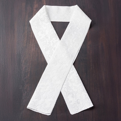 ワタマサ　三重織 正絹白半衿(ハチス入洋花)シルク100%日本製和装小物　丹後ちりめん織元より