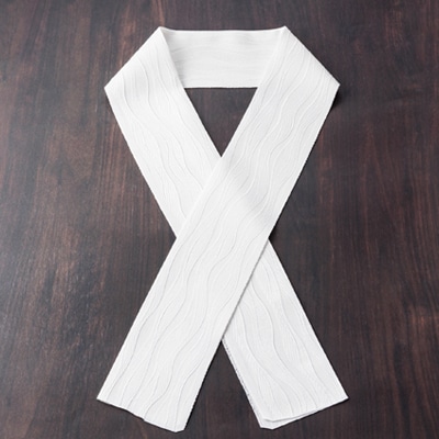 ワタマサ　三重織 正絹白半衿(よろけ立涌縞)シルク100%日本製和装小物　丹後ちりめん織元より