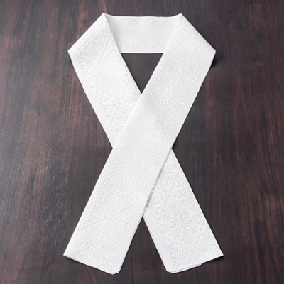 ワタマサ　三重織 正絹白半衿(華紋入菱格子)シルク100%日本製和装小物　丹後ちりめん織元より