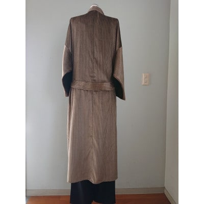 【丹後シルク】国産ガウン・羽織(ベージュ)フリーサイズ　部屋着、普段着ロングジャケット　男女兼用