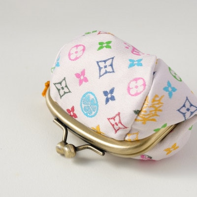 2.5寸ボストンがま口　モノグラム柄(白色)