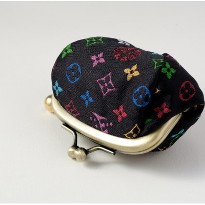 2.5寸ボストンがま口　モノグラム柄(黒色)