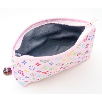 コスメポーチ(木玉ポーチ)　モノグラム柄(ピンクバージョン)