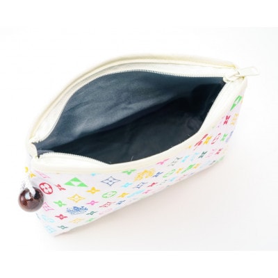 コスメポーチ(木玉ポーチ)　モノグラム柄(ホワイトバージョン)