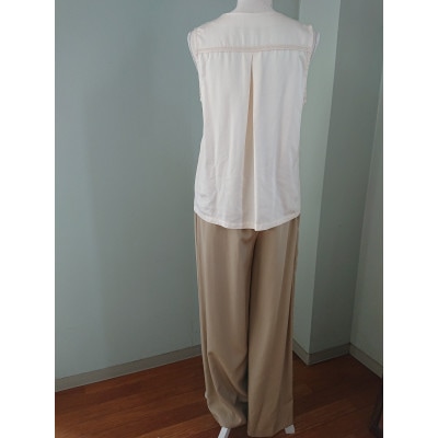 丹後シルク　ノースリーブブラウス白(生成)　シルクレース付　ウォッシャブル　