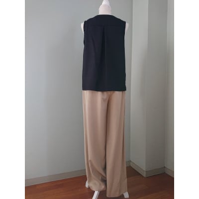 丹後シルク　ノースリーブブラウス黒　シルクレース付　ウォッシャブル