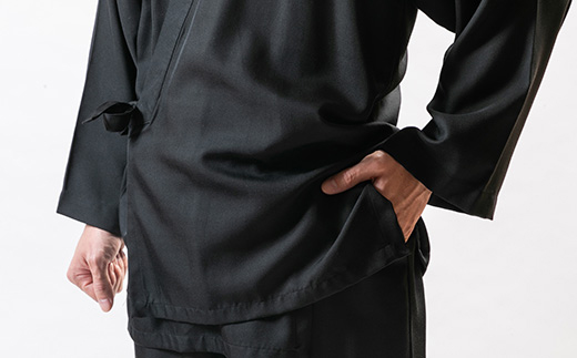 【丹後シルク】国産作務衣 フリーサイズのパジャマ(黒)普段着、部屋着にもオススメ 【高島屋選定品】