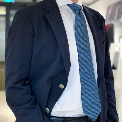 【手織りネクタイ】サックスブルー フレスコタイ kuskafabric  京都・丹後のシルク織物