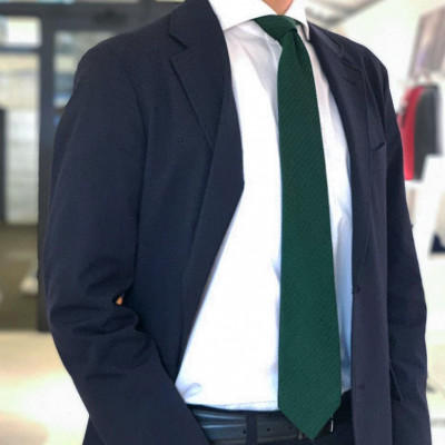 【手織りネクタイ】グリーン フレスコタイ kuskafabric  京都・丹後のシルク織物