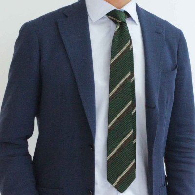 【手織りネクタイ】グリーン 2ラインタイ kuskafabric 京都・丹後のシルク織物