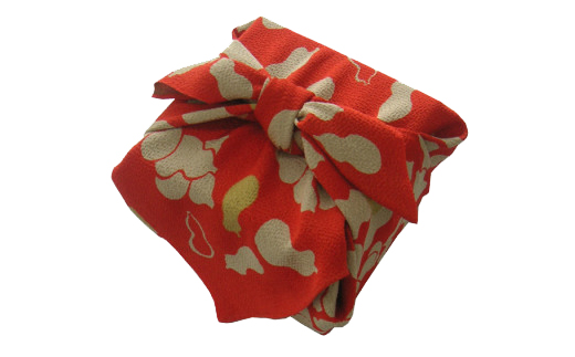 正絹縮緬友禅風呂敷 瓢箪 (赤) 約45cm×47cm