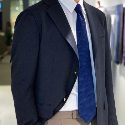 【手織りネクタイ】ネイビー 丹後ジャカードタイ kuskafabric 京都・丹後のシルク織物