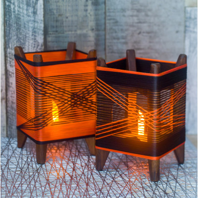 癒やしの灯りのアート シルクの灯火キャンドルライト(朱色・黒ライン)　和風インテリアにおすすめの照明【配送不可地域：沖縄県】