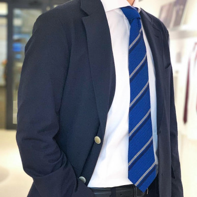 【手織りネクタイ】丹後ブルー 2ラインタイ kuskafabric 京都・丹後のシルク織物