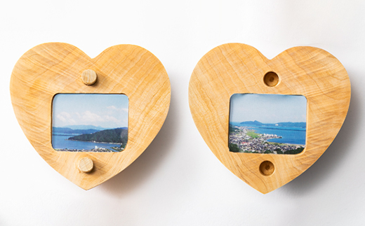 天然ヒノキ使用　ハートの写真ケース　プレゼントやお祝いにぴったり