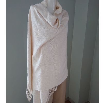 手織 シルクひざ掛けストール(おくるみ)　シルクレース付き【丹後シルク】