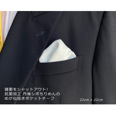 お洒落な丹後ちりめんメガネ拭き兼用 ポケットチーフ(抗菌防臭加工品)ギフトパッケージ入り3個セット