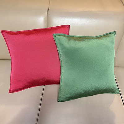 洗える丹後ちりめん「ちりめん美人」シルククッションカバー2枚セット(レッド、グリーン)　京都与謝野町