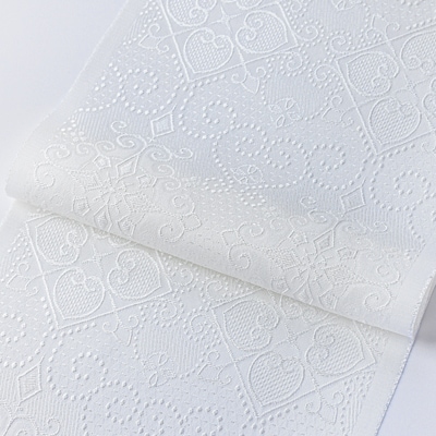 ワタマサ　三重織 正絹白半衿(華紋に唐草)シルク100%日本製和装小物　丹後ちりめん織元より