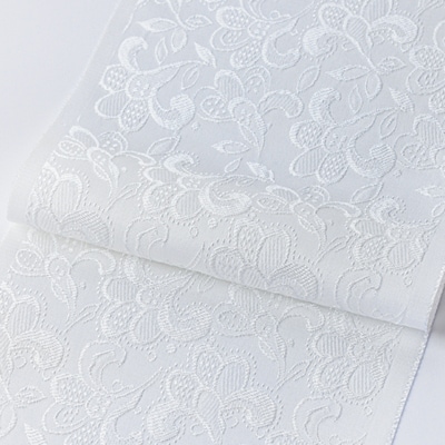 ワタマサ　三重織 正絹白半衿(ハチス入洋花)シルク100%日本製和装小物　丹後ちりめん織元より