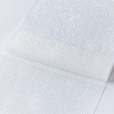 ワタマサ　三重織 正絹白半衿(華紋入菱格子)シルク100%日本製和装小物　丹後ちりめん織元より