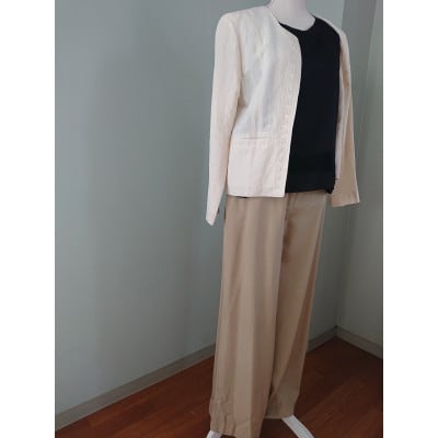 丹後シルク　ノースリーブブラウス黒　シルクレース付　ウォッシャブル