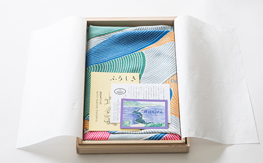 正絹ちりめん友禅御風呂敷(五彩浪) 水色　シルク100%　国産ふろしき　【高島屋選定品】