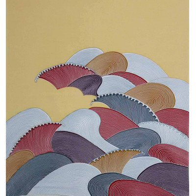 正絹縮緬友禅御風呂敷 (五彩浪)クリーム色