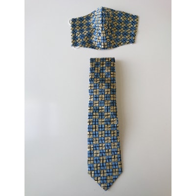 シルクマスク・ネクタイセット　ダイヤ(ブルー×ゴールド)丹後シルク