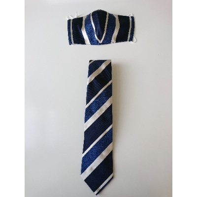 シルクマスク・ネクタイセット　ストライプ(紺系)丹後シルク