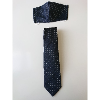 シルクマスク・ネクタイセット　(黒地×白小柄)丹後シルク