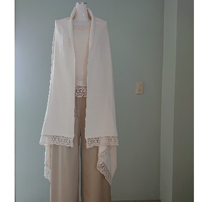 手織 シルクひざ掛けストール(おくるみ)　シルクレース付き【丹後シルク】