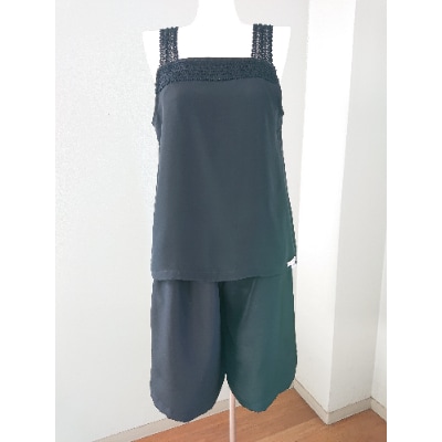 【丹後シルク】キャミソール・ペティコート黒(飾りシルクレース)Mサイズ