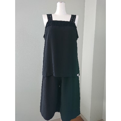 【丹後シルク】キャミソール・ペティコート黒(飾りシルクレース)Lサイズ